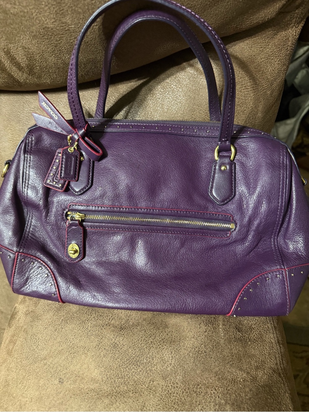 Coach Poppy Studded Leather East/West Satchel (Style #26434)